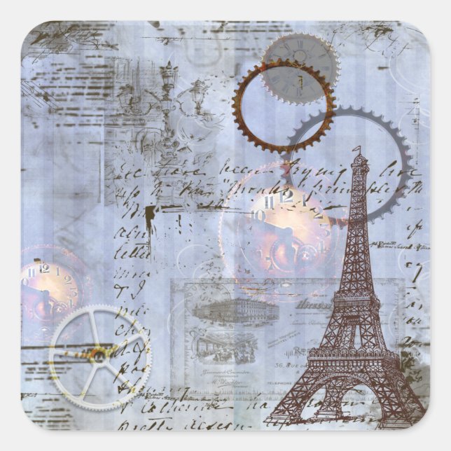 Steampunk & Eiffel Tower Tags Stickers (Front)