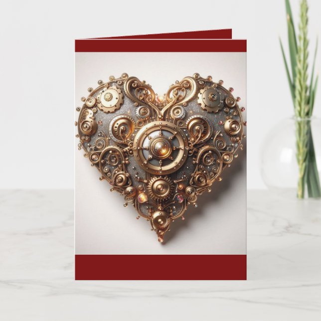 Steampunk Elegant Clockwork Gear Heart Card (Front)