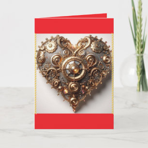 Steampunk Elegant Clockwork Gear Heart Holiday Card