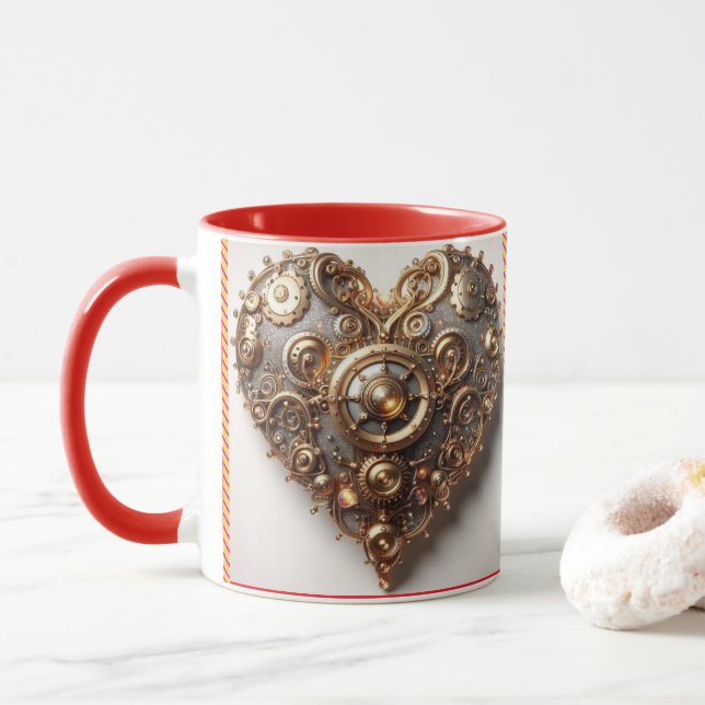Steampunk Elegant Clockwork Gear Heart Mug (With Donut)