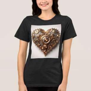 Steampunk Elegant Clockwork Gear Heart Tri-Blend Shirt
