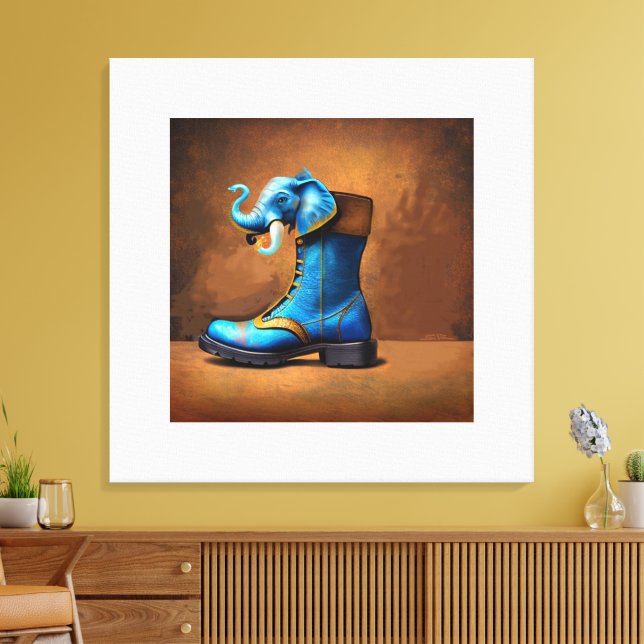 Steampunk Elephant Boot canvas print (Insitu(LivingRoom))
