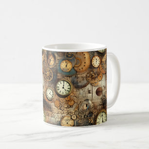 Steampunk Engineering Blueprint Brown Brass Coffee Mug