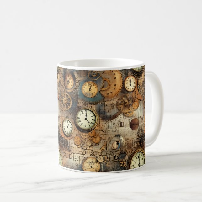 Steampunk Engineering Blueprint Brown Brass Coffee Mug (Front Right)