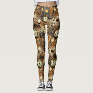 Steampunk Engineering Blueprint Brown Brass Leggings