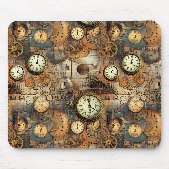Steampunk Engineering Blueprint Brown Brass Mouse Pad (Front)