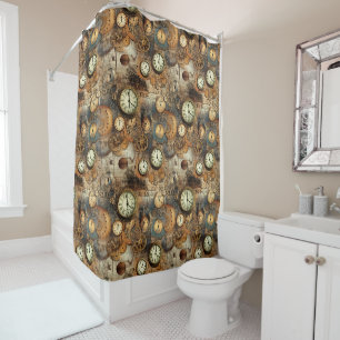 Steampunk Engineering Blueprint Brown Brass Shower Curtain