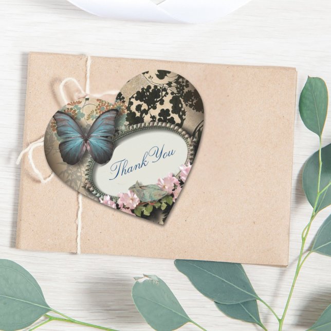 steampunk Ephemera floral Butterfly victorian Heart Sticker (steampunk Ephemera floral Butterfly victorian Heart Sticker)