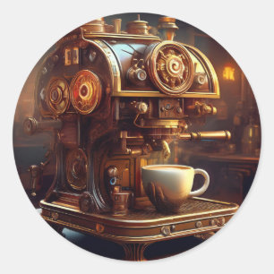 Steampunk Espresso Machine Classic Round Sticker