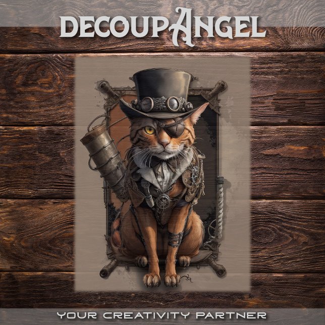 Steampunk Explorer Cat - decoupage -  Tissue Paper (Creator Uploaded)
