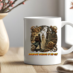 Steampunk Explorer in the City of Gears Coffee Mug