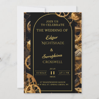 Steampunk Extravaganza Vintage Clockwork Wedding Invitation
