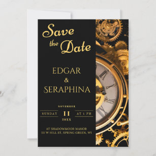 Steampunk Extravaganza Vintage Clockwork Wedding Save The Date