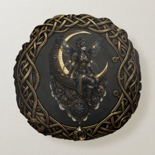  Steampunk Fairy Guardian.  Round Cushion