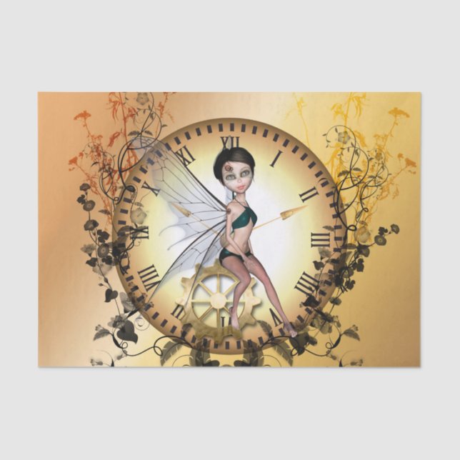 Steampunk fairy on a clock tissue paper (Front)