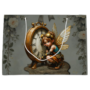 Steampunk Fairy with Golden Wings & Antique Clock  Large Gift Bag