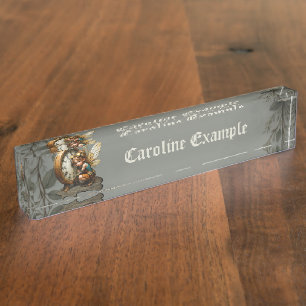 Steampunk Fairy with Golden Wings & Antique Clock  Nameplate