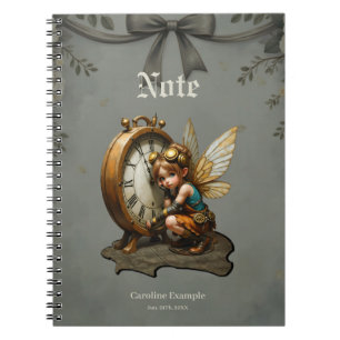 Steampunk Fairy with Golden Wings & Antique Clock Notebook