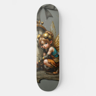Steampunk Fairy with Golden Wings & Antique Clock Skateboard