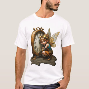 Steampunk Fairy with Golden Wings & Antique Clock T-Shirt