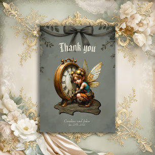 Steampunk Fairy with Golden Wings & Antique Clock Thank You Card