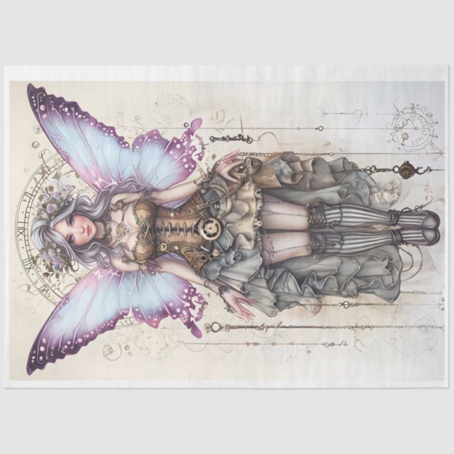 Steampunk Fairy with Pink Wings Tissue Paper (Front)