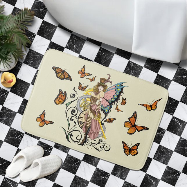 Steampunk Fairy Yellow Clock Gears Bath Mat (Creator Uploaded)