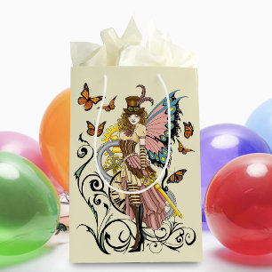 Steampunk Fairy Yellow Clock Gears Medium Gift Bag