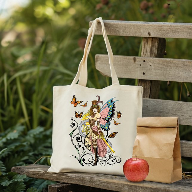 Steampunk Fairy Yellow Clock Gears Tote Bag (Creator Uploaded)