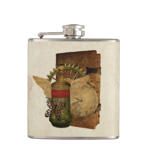 Steampunk Fantasy Collage Flask