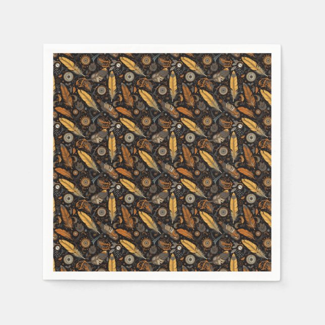 Steampunk feather and gears napkin (Front)