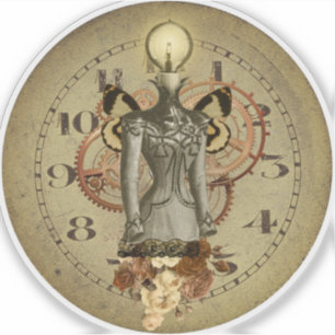 Steampunk Female Bust Collage Medallion