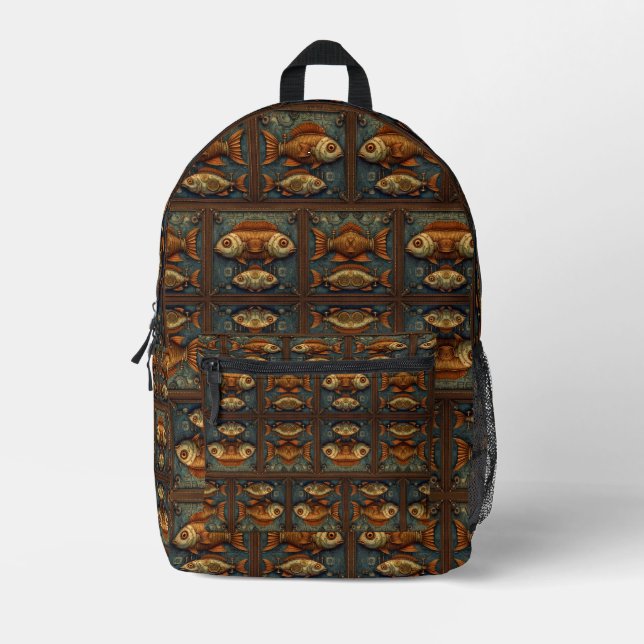Steampunk Fish pattern Printed Backpack (Front)