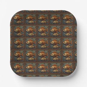 Steampunk fishes paper plate