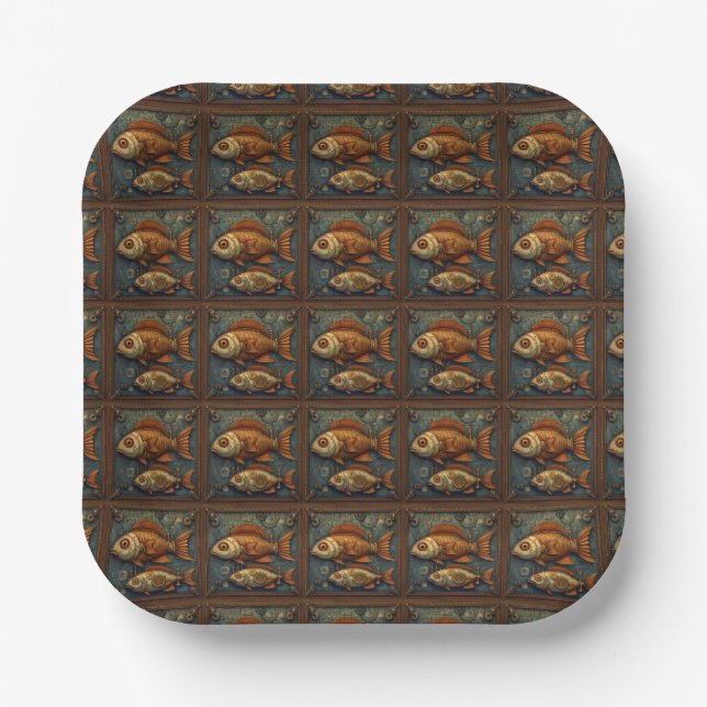 Steampunk fishes paper plate (Front)