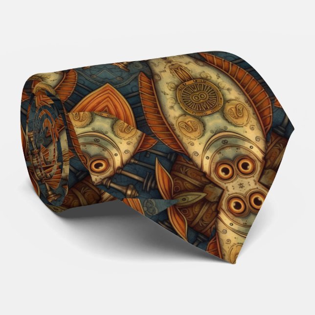 Steampunk Fishes pattern Tie (Rolled)