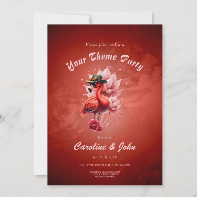 Steampunk Flamingo – Fantasy Digital Artwork  Invitation (Front)