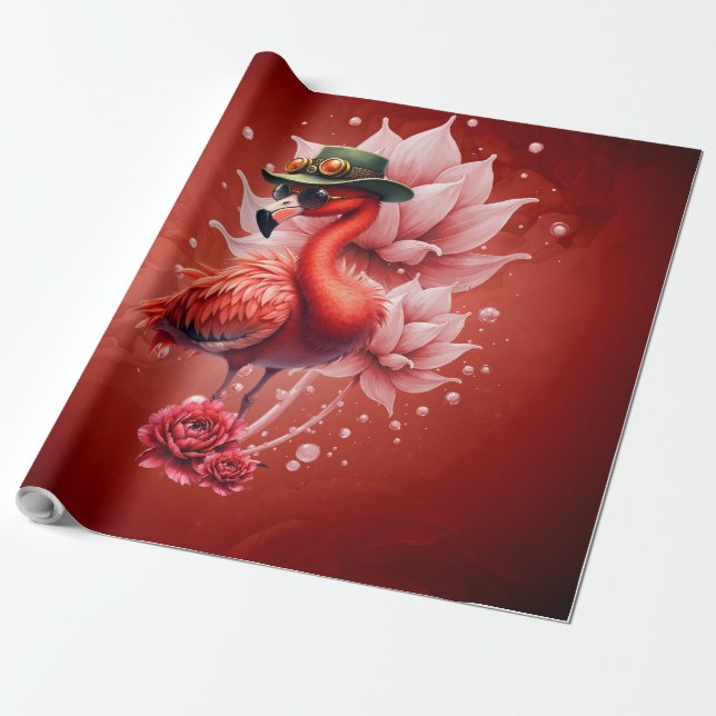 Steampunk Flamingo – Fantasy Digital Artwork  Wrapping Paper (Unrolled)