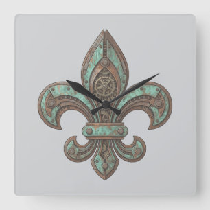 Steampunk Fleur-de-Lis Gear Industrial rusty gears Square Wall Clock