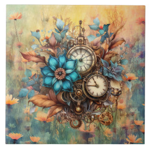 Steampunk Floral Decorative Ceramic Tile