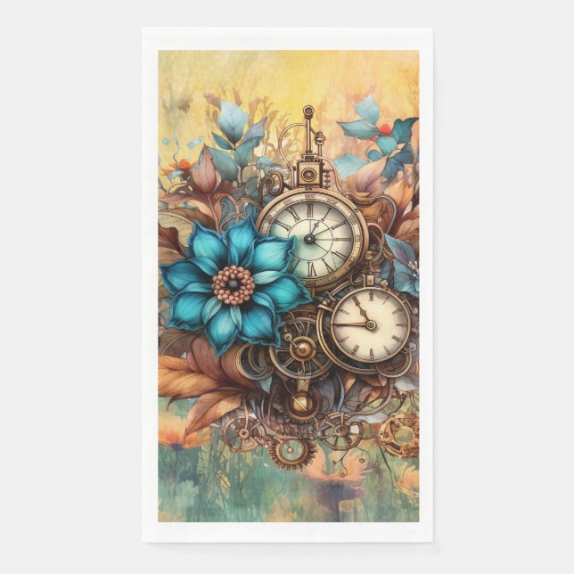 Steampunk Floral Decorative Napkin (Front)