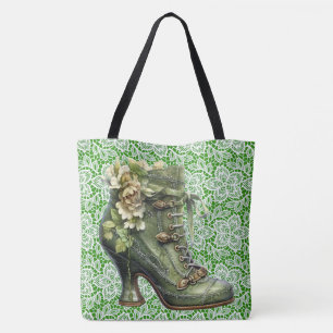 Steampunk Floral n' Lace Boot Large Shoulder Tote Bag