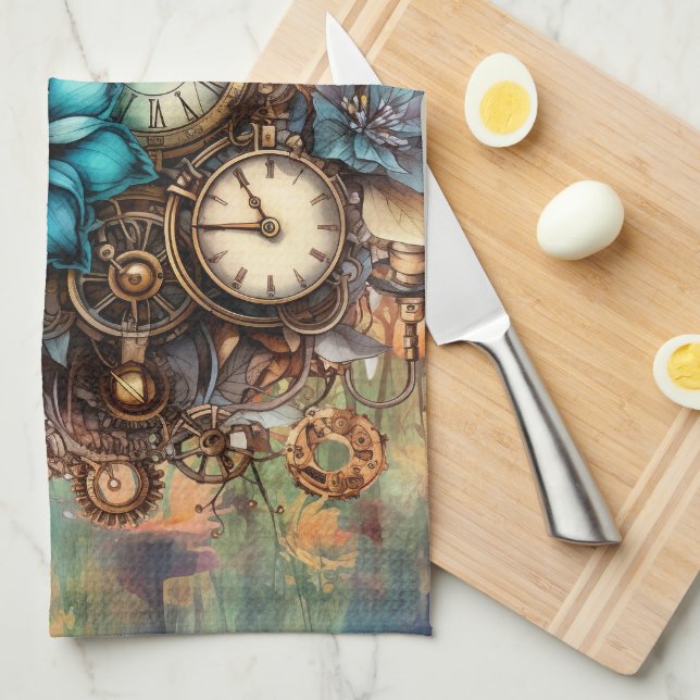 Steampunk Floral Tea Towel (Quarter Fold)
