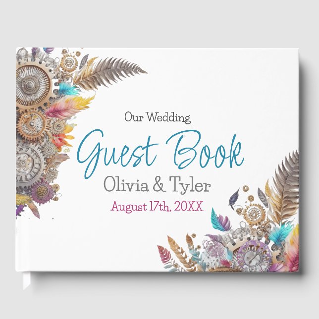 Steampunk, Flowers and Feathers Wedding  Guest Book (Front)