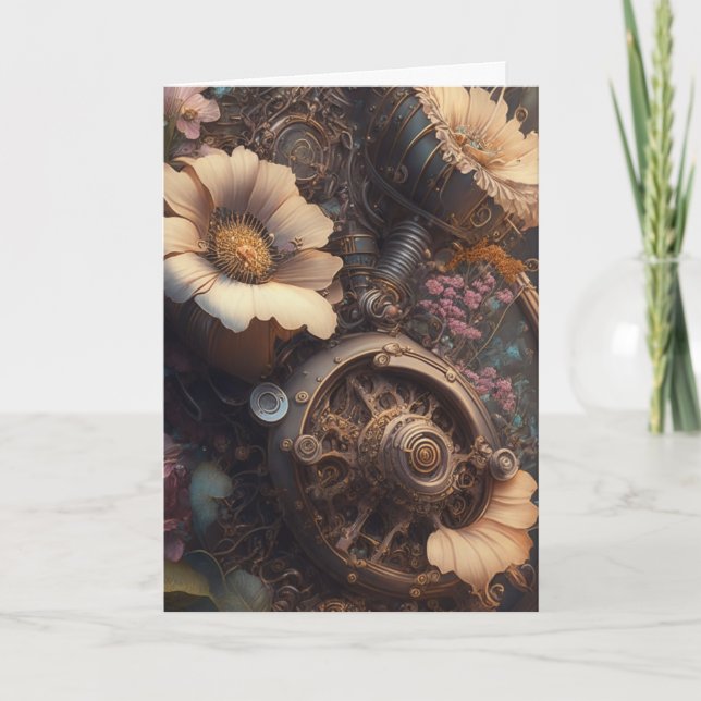 Steampunk Flowers | Just Checking In  Card (Front)