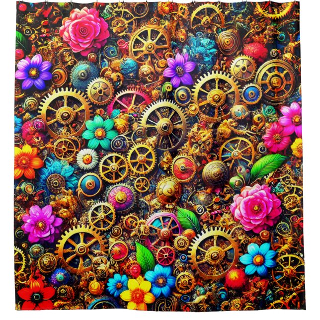 Steampunk Flowers Shower Curtain (Front)