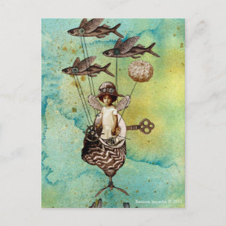 Steampunk Flying Fish Seaship Postcard