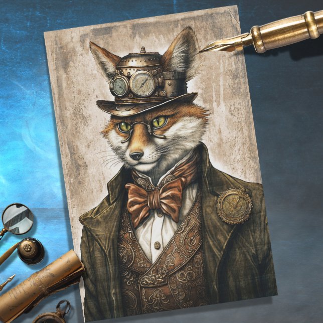 Steampunk Fox 1 Decoupage Tissue Paper (Creator Uploaded)