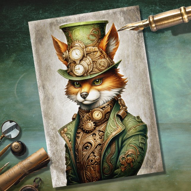 Steampunk Fox 3 Portrait Decoupage Paper (Creator Uploaded)
