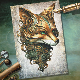 Steampunk Fox Portrait Decoupage Paper